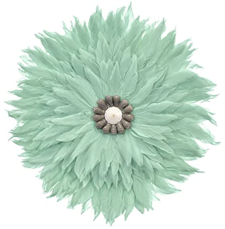 Lestarie Muschel Feder Wanddekoration, Bohemian Stil Muscheln Federn 40cm Mint, Boho Juju Wandschmuck