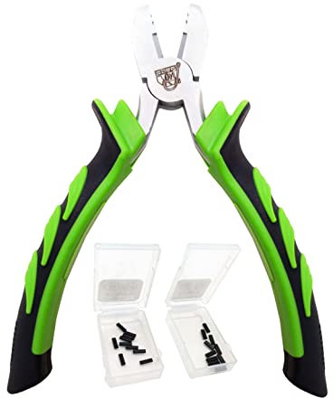 CARP ON- Fishing Crimp Plier Tool Set Includes 5 Inch Pliers with Nickel Jaws & 2 Sizes of Double Crimps - Terminal Tackle for Making Carp Rigs [28-0007]