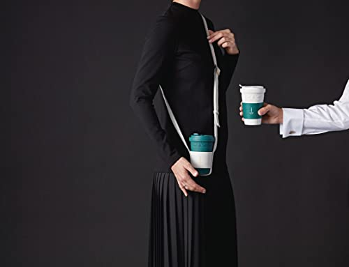 KPM Berlin Kurland To-Go Becher Carrier Leder mit goldener Prägung, Must-Have Accessoire, weiß