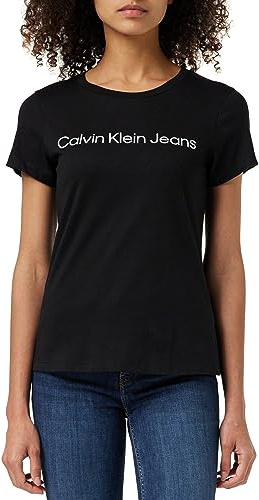 Calvin Klein Damen T-Shirt Kurzarm Core Logo Slim Fit Tee Rundhalsausschnitt, Schwarz (Ck Black), S