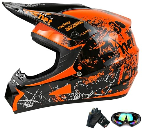 Casco da moto off-road adolescente, casco da bicicletta per ragazzi e ragazze, casco da moto personalizzato, standard CE (Large, arancione)