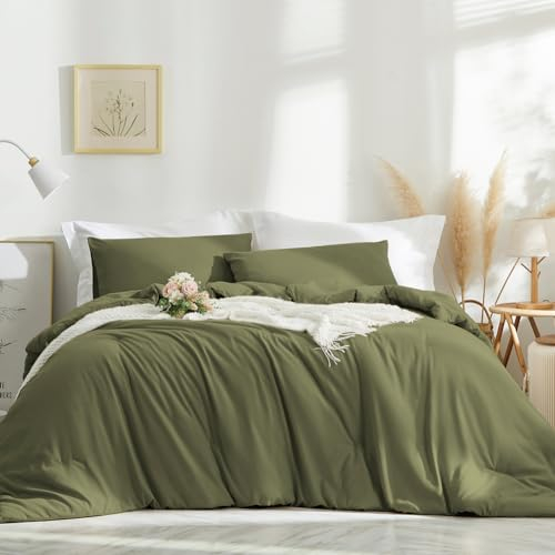 AShanlan Bettwäsche 155x220 Olivgrün 2 Teilig 100% Microfaser Einfarbig Bettwäsche Set mit 1 Kissenbezüge 80x80 cm Dunkelgrün Bettwäsche mit Reißverschluss Weich und Bügelfrei