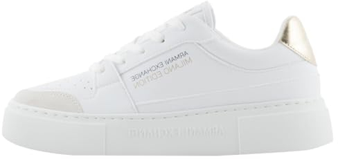 Armani Exchange Damen Kurt, Milano Edition, Detail Sneaker, Op. White+ Gold, 39 EU