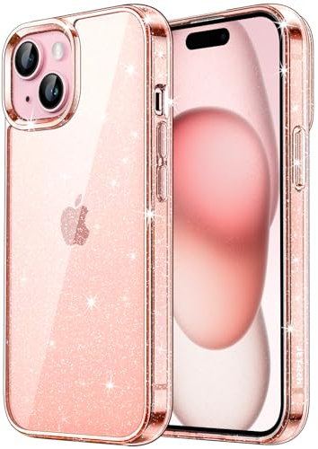 JETech Glitzer Hülle für iPhone 15 Plus 6,7 Zoll, Bling Glitter Stoßfest Handyhülle, Niedliche Glitzernde Schutzhülle für Frauen und Mädchen (Roségold)