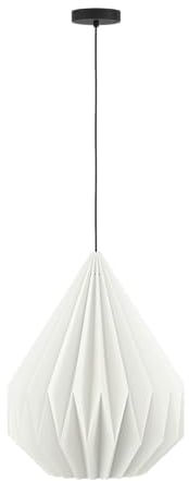 EGLO Pendellampe Minting, Pendelleuchte über Esstisch mit Plissee Lampenschirm, Hängeleuchte aus Metall in Schwarz und Papier in Weiß, Hängelampe mit E27 Fassung, Ø 45 cm