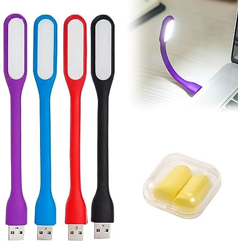 KARELLS Mini Lamparas USB Portatil, Luz para Teclado USB, 4 Piezas Luz USB, Lámpara USB, Flexible Luz LED USB, Mini Lámpara LED USB, Luz Ordenador, Luz LED Flexible, con Tapones para Oídos
