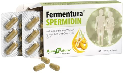 Aura Natura® Spermidin Kapseln hochdosiert mit Weizenkeime und Coenzym Q10 | Fermentiert & Vegan | 30 Kapseln – 1 Monat Vorrat