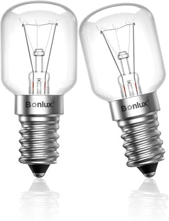 Bonlux E14 Salt Lamp Bulbs Dimmable, E14 Oven Light Bulb 300 Degrees SES Oven Pygmy Bulb 300C Heat Resistant T25 Appliance Bulb for Ovens, Microwaves, Himalayan Salt Lamp, Warm White 2700K (2-Packs)