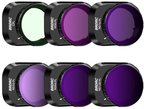 BRDRC Mini 4 Pro Filter-Set, Zubehör, 6 Stück CPL, ND8/PL, ND16/PL, ND32/PL, ND64/PL, ND128/PL Neutraldichtefilter, kompatibel mit DJI Mini 4 Pro Drohnenobjektiv-Zubehör (Rahmen aus