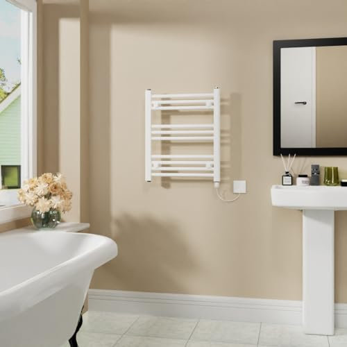 Warmehaus 400W Electric Heated Warming Towel Rail Bathroom Radiator White - 600x500mm