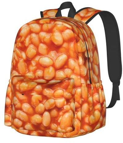 Helves Baked Beans Pattern Backpack 16 Inch Adjustable Shoulder Strap Lightweight Bookbag Laptop Bags for Kid Boys Girls
