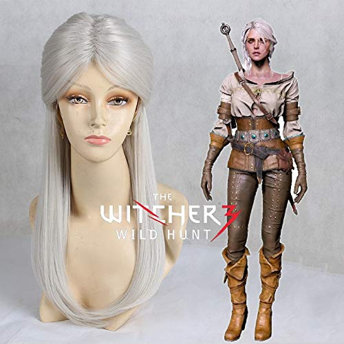 HBYLEE Wiedzmin Wild Hunt Frauenjäger Ciri Cosplay Perücke Cirilla Rollenspiel Silber Haarkostüme[Farbe:nach Plan]