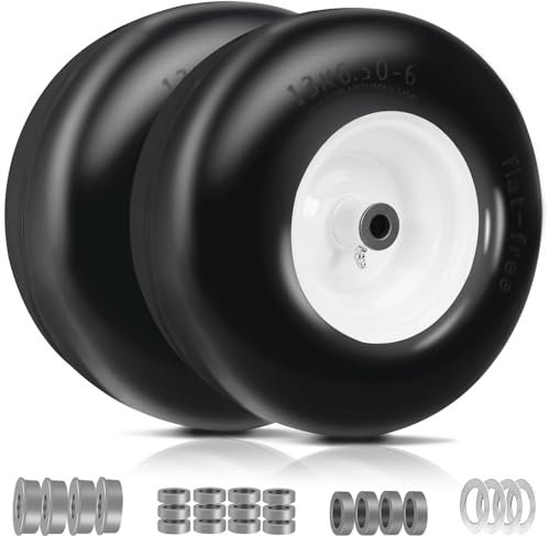13x6.50-6 Lawn Mower Tires and Wheel with 3/4 & 5/8 Bearing,13x6.50-6 Tires Flat Free for Zero Turn Lawn Mower Front Tire,Commercial Grade Lawn and Garden Turf,4-6.5 Centered Hub - 2Pcs