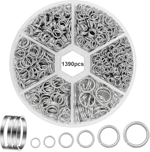 DOETYD 1390 Pcs Jump Rings Boxed Silver Round Hoops Metal Ring for Jewelry Making DIY Craft Making Such as Bracelet Pendant Necklace Earring