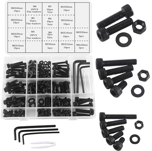 huruirui Jeu de Vis Boulons et Écrous M5 M6 M8 Kit de vis à Tête Cylindrique Noire à Boulons et Écrous,Fermeture de Vis à Six Pans Creux pour Machine à Fileter 295pièces