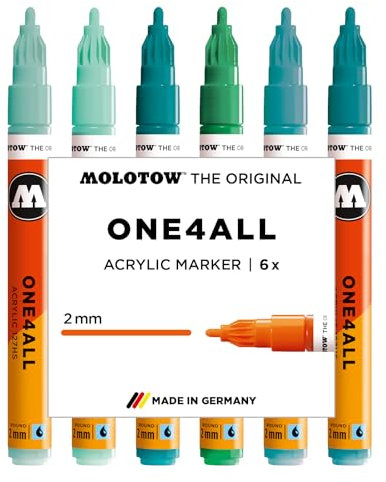 Molotow One4All 127HS Acryl Marker Tropical Set (2,0 mm Strichstärke, hochdeckend und permanent, schnell trocknend, nachfüllbar, für fast alle Untergründe) 6 Stück sortiert