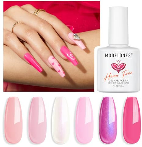 Modelones UV Nagellack,Gel Nagellack UV 6 Farben, UV Lack Gellack Set Weiß Rosa Violett Vegan Nagellack für Sommer Soak Off Nail Polish French Manicure DIY zu Hause Geschenke