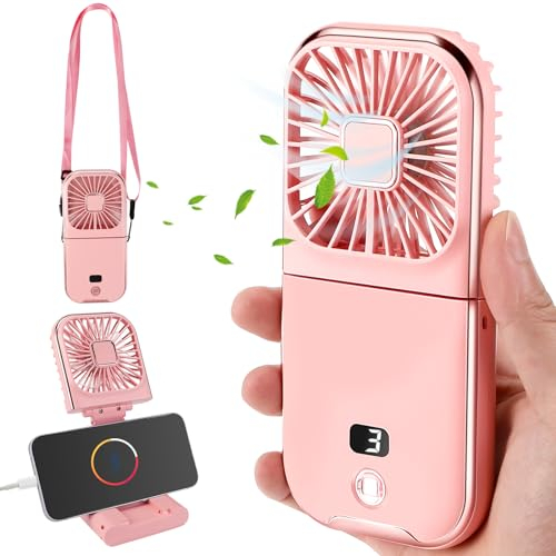 Mini Ventilador De Mano Portátil USB, Pequeño Recargable A Pilas Con 4 Velocidades Silencioso y Power Bank, Personal Plegable Para Interior Viajes Oficina