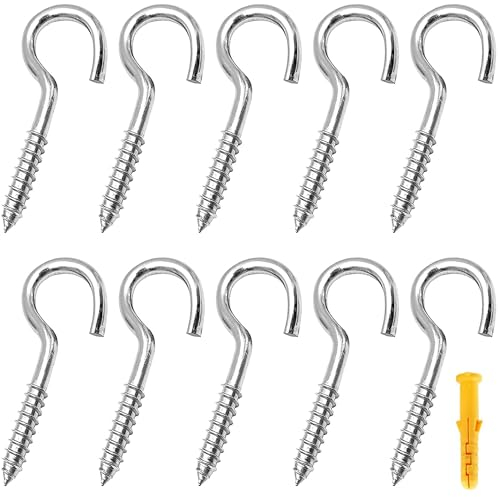 Rhimooay Schraubhaken Klein 304 Edelstahl 10 Stück, Hakenschrauben mit Gewinde, Haken zum Schrauben, Gewindehaken, Einschraubhaken Robuste Rostfrei Becherhaken(M4-50mm)