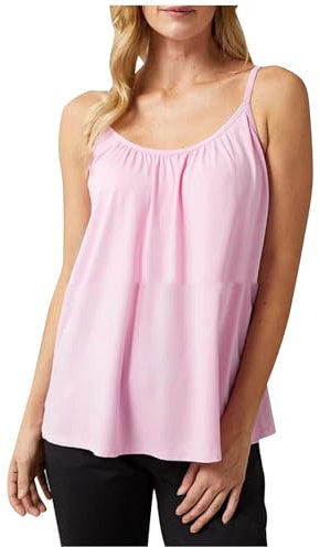 AMhomely Women's Vests Loose Fitting Tank Top with Built in Bra UK Plus Size Sleeveless Camisole Tops Casual Ruched Camis Tshirts Modal Boho Beach Tops Loungewear Solid Vests Pink XL