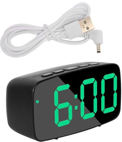 Cyrank Reloj Despertador Digital, Pantalla LED Reloj Despertador Ruidoso Pantalla De Números Grandes Cargador USB para Adultos Reloj Electrónico De Escritorio para Niños, Adolescentes Número Verde