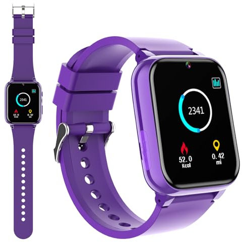 Montre Intelligente Enfants avec Caméra,Smartwatch Jouets avec 26 Jeux,Podomètre,Lecteur Vidéo,Musique,Alarme,Lampe de Poche,Calculatrice,Cadeau d'anniversaire ou de Noël pour Garçon Fille (Violet)