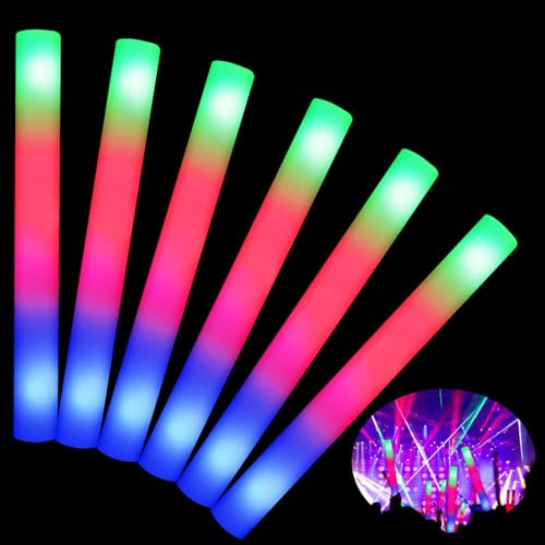 VEYLIN Foam Light UP Sticks,10 PCS LED Foam Sticks Light Up Foam Sticks with 3 Light Functions Glow in the Dark Party Bags Flashing Glow Sticks for Party