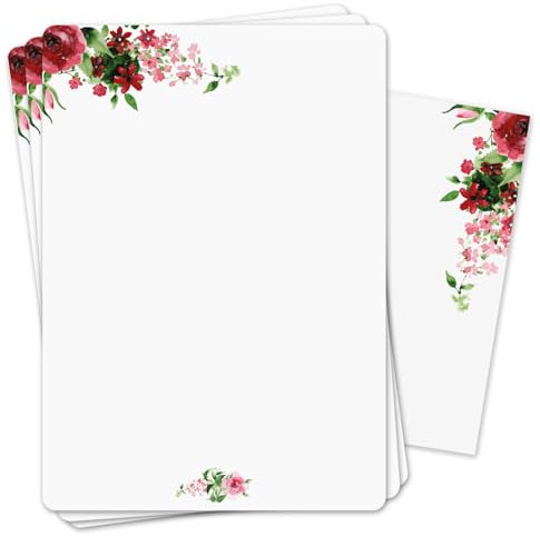 Briefpapier Set Rose Motiv mit Umschlägen I 50 Blatt 90 g/m² DIN A4 I abgerundete Ecken stilvolles Schreibpapier vielseitig verwendbar I Geburtstag Urkunde Speisekarte I dv1519