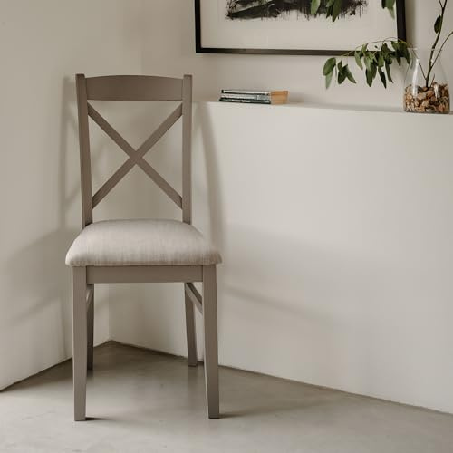 Statement Furniture Florence Grey Dining Chair, Crossback, Upholstered Seat, Wooden Highback Kitchen Chair | W45cm H98cm D53cm, Seat Height 50cm (dove grey, 1-Chair)