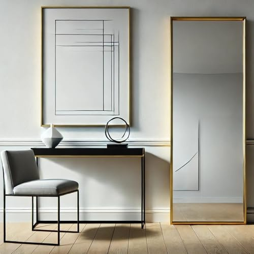 Jobu Full Length Rectangle Mirror 150cm x 60cm, Gold Metal Frame
