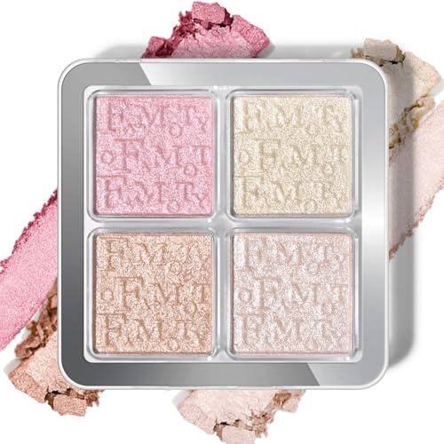 KYDA Baked Powder Highlighter, 4 colori Shimmer Glow Illuminating Powder Palette, Long Lasting Face Highlighter Bronzer Makeup Palette for Girls Women-#01