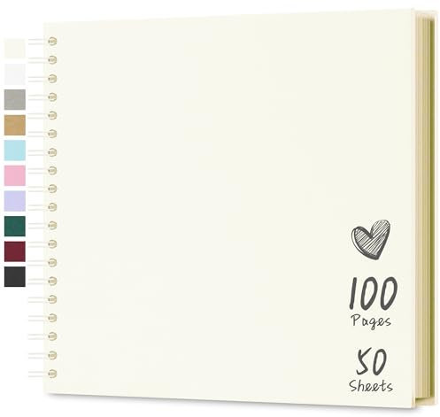 Hiwhy Fotoalbum Scrapbook 25,5x25,5 cm 50 Blätter DIY Scrapbook Hartes Kraftpapier Baby Erinnerungsbuch Familie Geburtstag Hochzeit Jahrestag Scrapbook, Beige