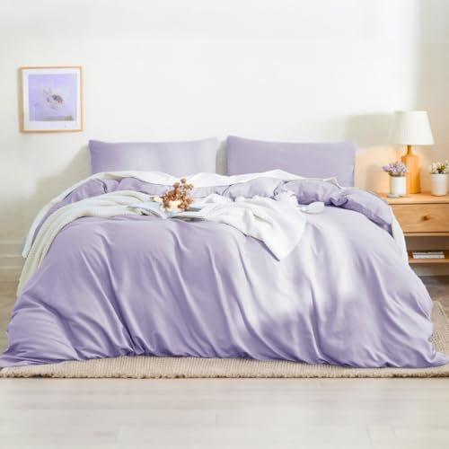Nayoroom Bettwäsche 140x200 Flieder Lila Stockholm Style Kuschelig Feinbiber Bettbezug Set 2 Teilig Violett Aesthetic Mädchen Renforce Microfasr Deckenbezug mit Reißverschluss und Kissenbezug 70x90 cm