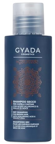 GYADA COSMETICS, Trockenshampoo für dunkles Haar, beruhigend und belebend, verleiht Volumen und Frische, für dunkles Haar, mit Walnusshahn, Aloe Vera, Vitamin B5 und Reisstärke, 50 g