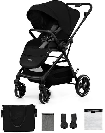 Kinderkraft YOXI Kinderwagen, buggy von Geburt bis 22 kg, Einfach Zusammenklappe, Undurchdringlichen Rädern, Wasserdichten, UPF50+, Korb bis zu 5 kg, Schwarz