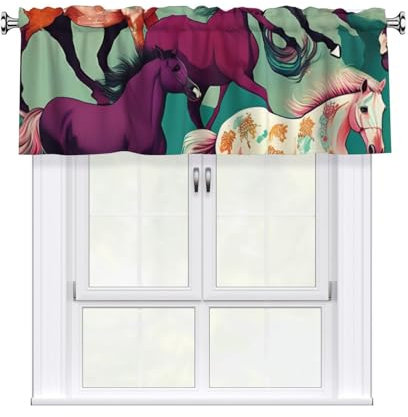 YQxwJL Vorhänge mit Pferdemotiv, 137,2 x 45,7 cm, kurze Fensterbehandlung, für Badezimmer, Stangentaschen, Café-Vorhänge