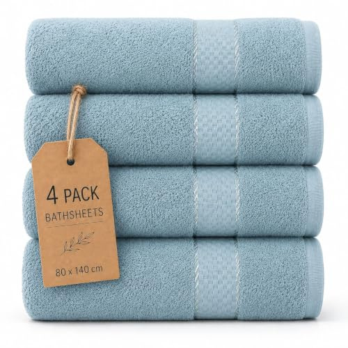 Casabella Luxury Pack Of 4 Bath Sheet 100% Egyptian Cotton Super Soft towel_Crystal blue
