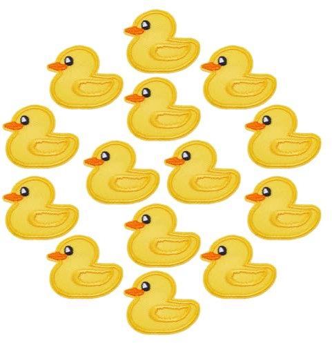 DICOSMETIC 24 Stück Gelbe Ente Patch Tier Bügeleisen Auf Patches Niedliche Ente Bestickte Patches Polycotton Bestickte Applikation Zum Aufnähen Für Kleidung Jeans Jacke Hut Kleid Zubehör