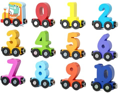 Holzzug, magnetisches frühzeitiges Lernspielzeug, Zahlen und Farben, für Kinder von 1 bis 3 Jahren, Familienspaß, Geschenk für Klassenzimmer