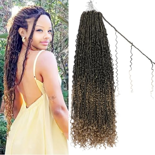 FALEMEI Boho Locs Crochet Hair 24 Inch Goddess Braids Crochet Hair for Black Women 8 Packs Boho Faux Locs With Curly Ends Pre Looped Bohemian (T27#, 24 Inch (Pack of 8))