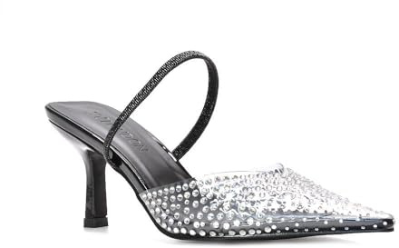 ESSEX GLAM Women's Slingback Court Shoes Ladies Clear Stiletto Heel Perspex Diamante Jewel Point Toe Party Sandals Size 3-8