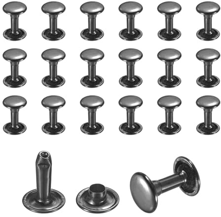 sourcing map 50 Sets Leather Rivets, 9mm Double Cap Rivets, 12mm Height Tubular Metal Studs for Leather Craft Repair and Decoration DIY Clothes, Shoes, Bags, Belts, Black