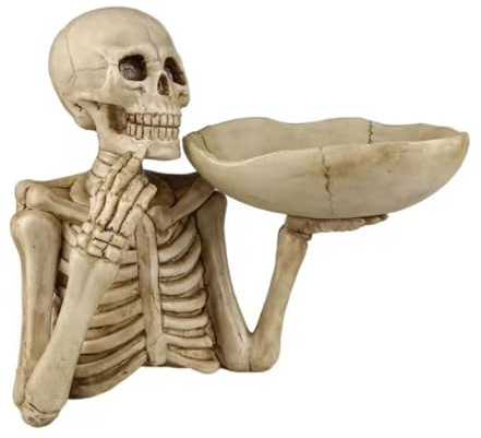 Halloween Schädel Dekoration Candy Bowl Vintage Skelett Tischdekoration Gruselige Skelettschädel Halloween Servierplatte Schlüsselschale Harz Servierschale für Party Dekoration und Aufbewahrung