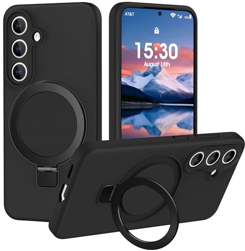PuyaTeya Hülle für Samsung Galaxy S24 mit Magnet Ring Ständer, Schwarz | Militärschutz Stoßfest Kratzfeste, Vollständiger Kameraschutz, Mikrofaser-Innenfutter Silikon Handyhülle