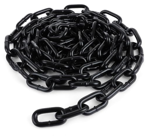 JMIATRY 3 m lange Stahlkette, 8 mm robuste Kettenglieder, schwarzer Karbonstahl, geschweißte Gliederketten für Zauntore, Garagentore, Schaukelketten und Fahrrad-Sicherheitsschloss