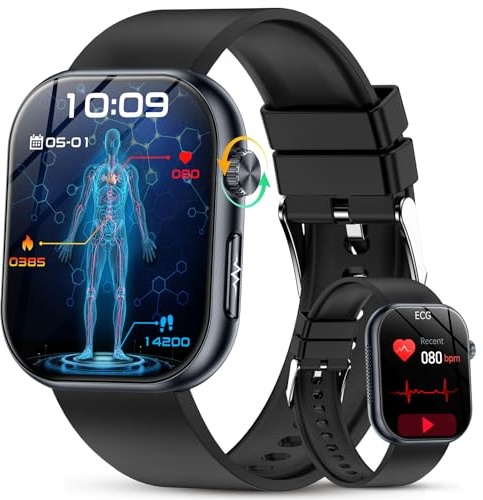 YUPENG 2026 Montre Connectée avec ECG/HRV/Acide urique/IMC, 1.95 AMOLED Smartwatch avec Appel Bluetooth, Détection des émotions Montre Connectee, Appel d'urgence/SOS pour Android iOS