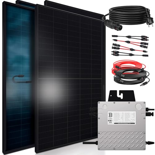 SUNNIVA 1840W Balkonkraftwerk BIFAZIAL FULLBLACK komplett Steckdose BENY 800 Watt Wechselrichter, PV Solaranlage Komplettset, 4x460W N-Type Glas-Glas Bifacial Solarmodule,5m Kabel & 4x2,5m Solarkabel