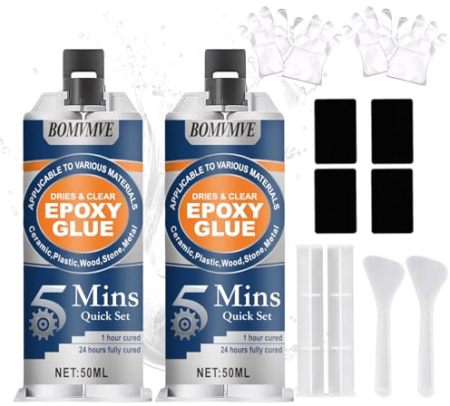 BOMVMVE Extra Fuerte e Impermeable, Adhesivo Epoxi Transparente de | Curado Rápido en 5 Minutos, Pegamento Epoxi 2 Componentes 100ML para Reparar Metal, Plástico, Madera, Cerámica