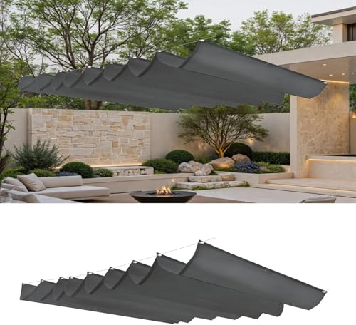 Einziehbar Welle Sonnensegel 170 x 640 cm Sonnenschutz Uv-Beständig Wetterfest Reißfest Wasserdicht Stabil Pergola Markise Wasserdicht für Terrasse Garten Pergola, Dunkelgrau