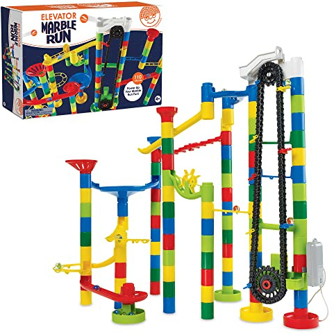 Marble Run 110 Piece Building Set with 82 Track Pieces, 15 Marbles and Motorized Elevator